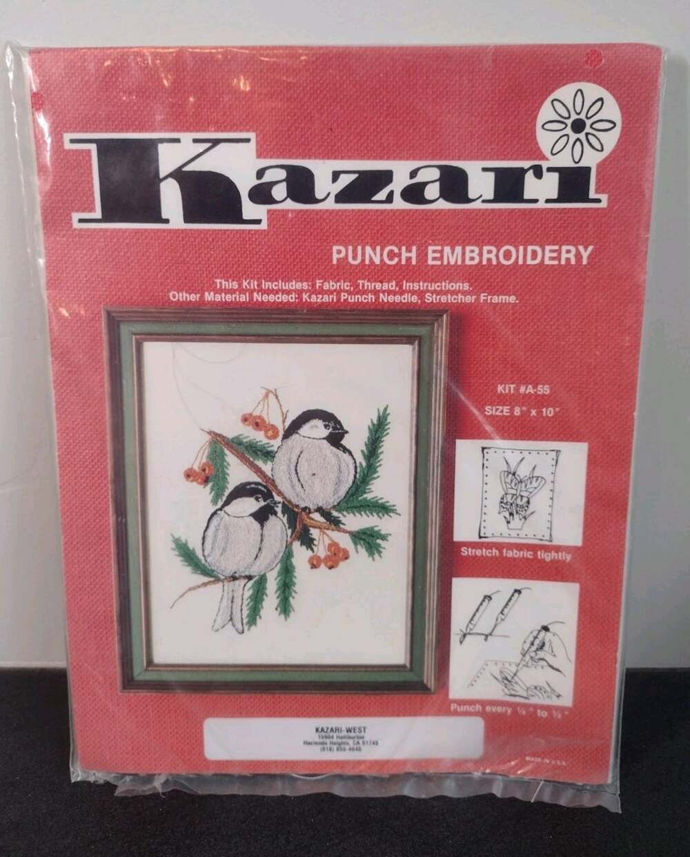 Kazari Punch Embroidery Kit: A55 Birds With Berries Vintage 8x10